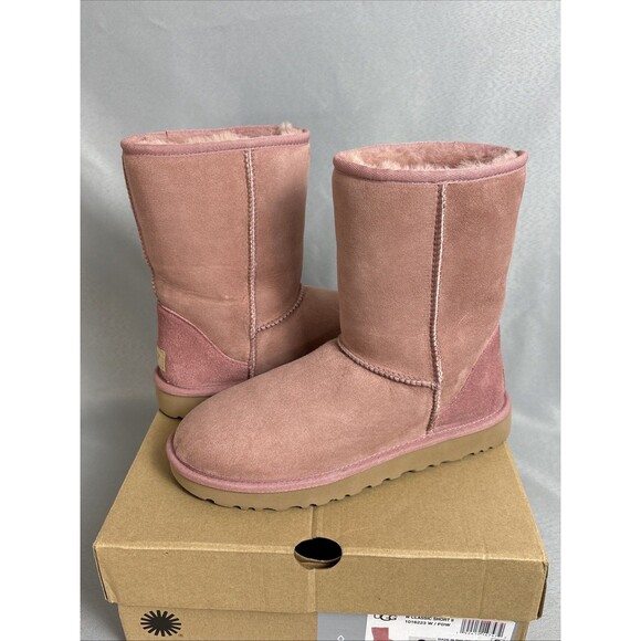 Women's UGG Boots Sz 8 Classic Short Pink Dawn PDW w/ Box Suede Wool Shearling - Picture 3 of 16
